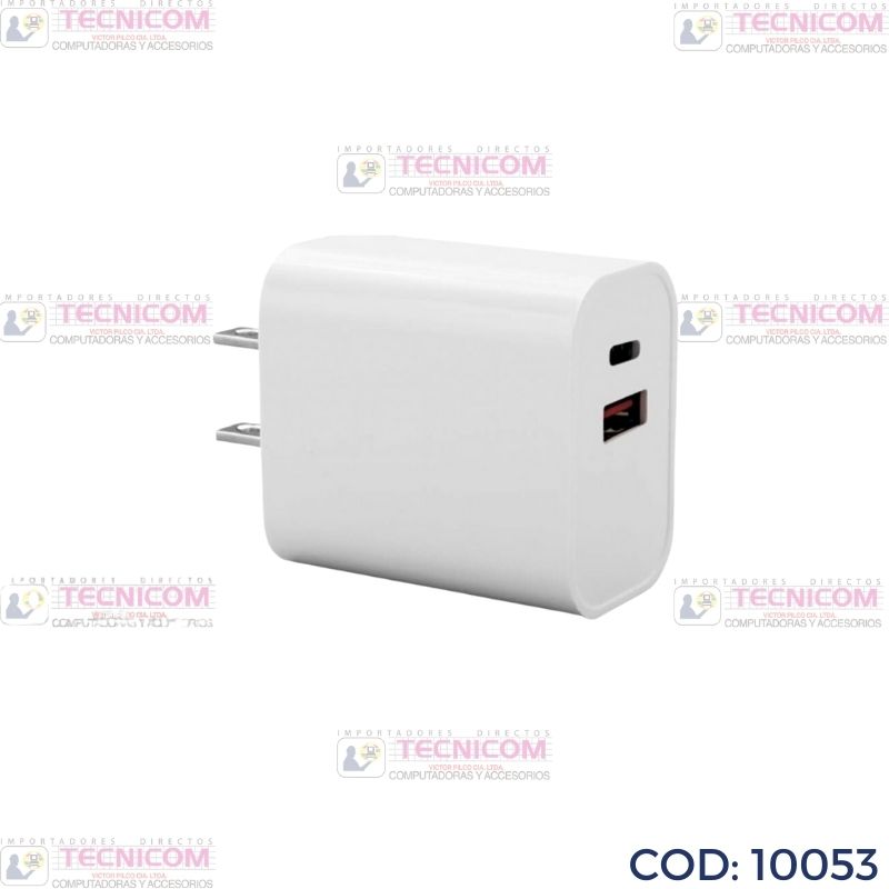 CARGADOR DE PARED 20W 1 USB TIPO C + 1 USB TIPO A