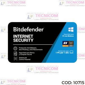 ANTIVIRUS BITDEFENDER INTERNET SECURITY 1PC/1AÑO RASPADITA