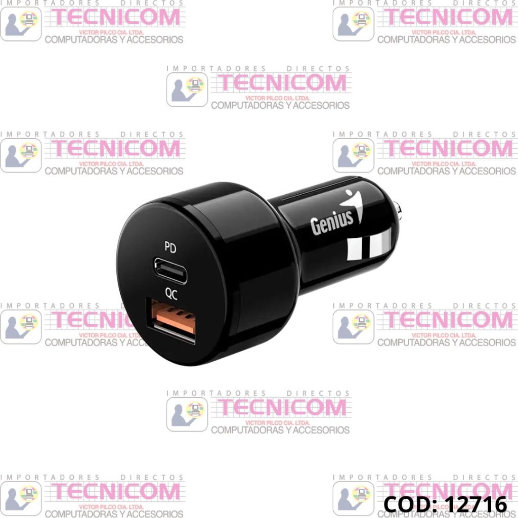CARGADOR PARA AUTO GENIUS 36W 1 USB TIPO C + 1 USB-A 3.0