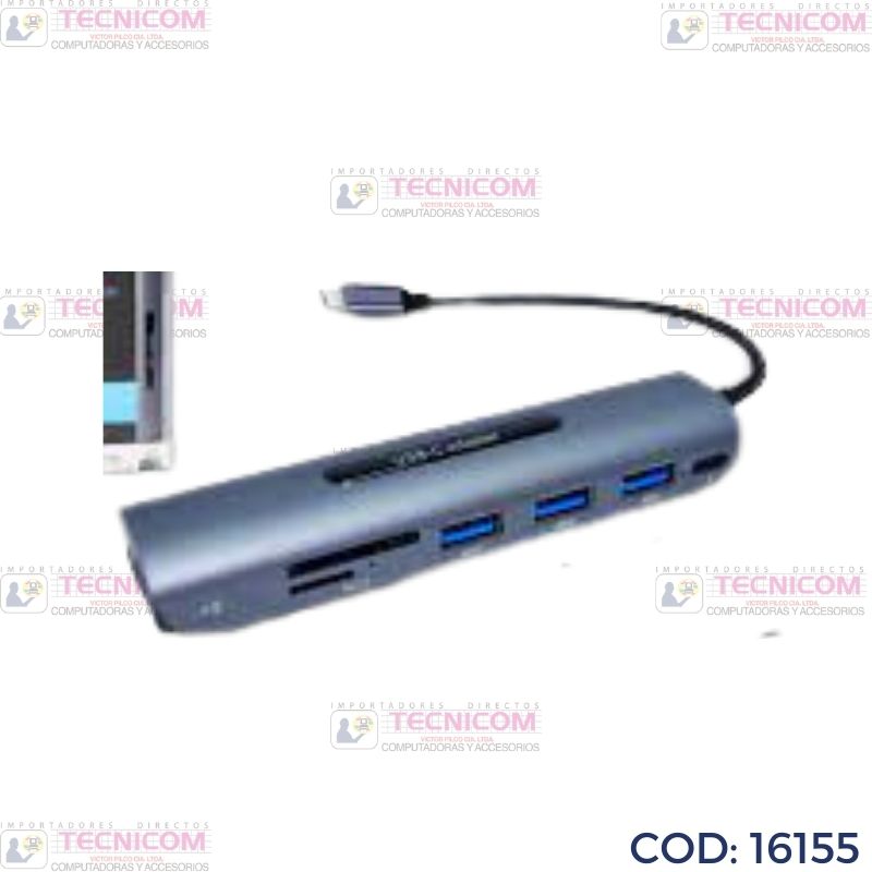 ADAPTADOR USB TIPO C A HDMI+LECTOR MEM+3 USB+TIPO C