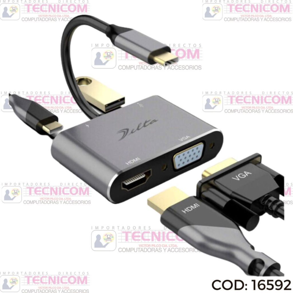 ADAPTADOR USB TIPO C A HDMI+VGA+USB3.0+PD