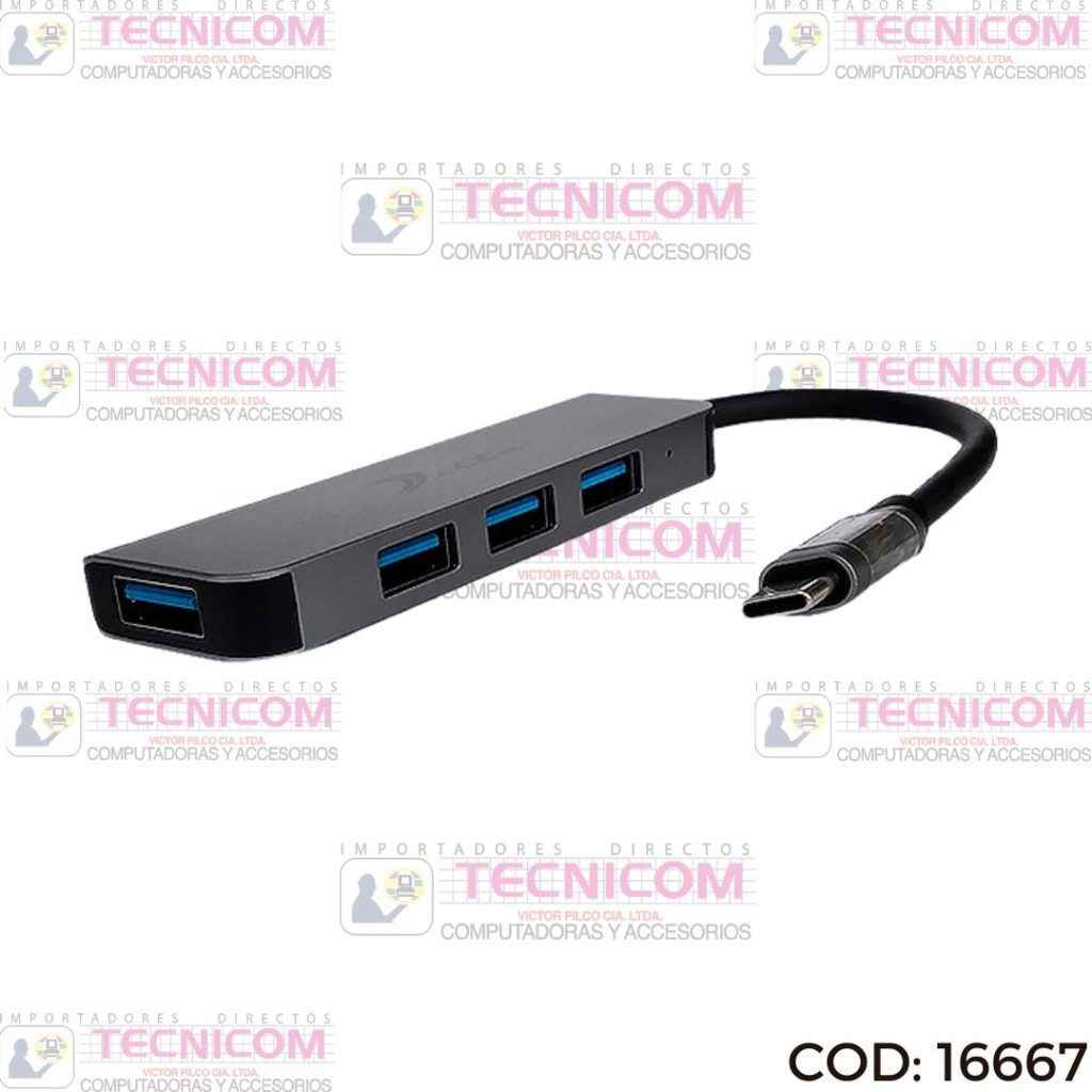 HUB USB 4 PUERTOS USB 3.0 METALICO SLIM 15CM