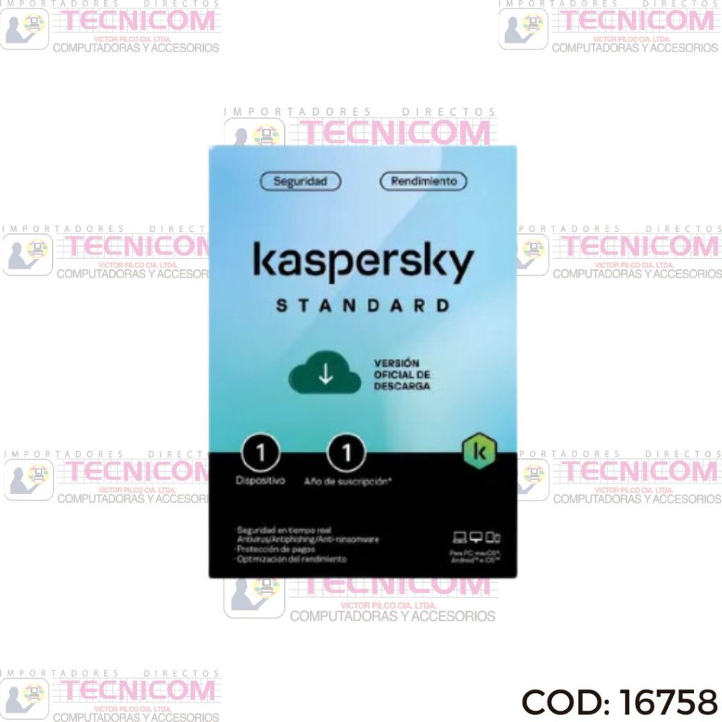 ANTIVIRUS KASPERSKY STANDARD 1 DISPOSITIVO 1 AÑO