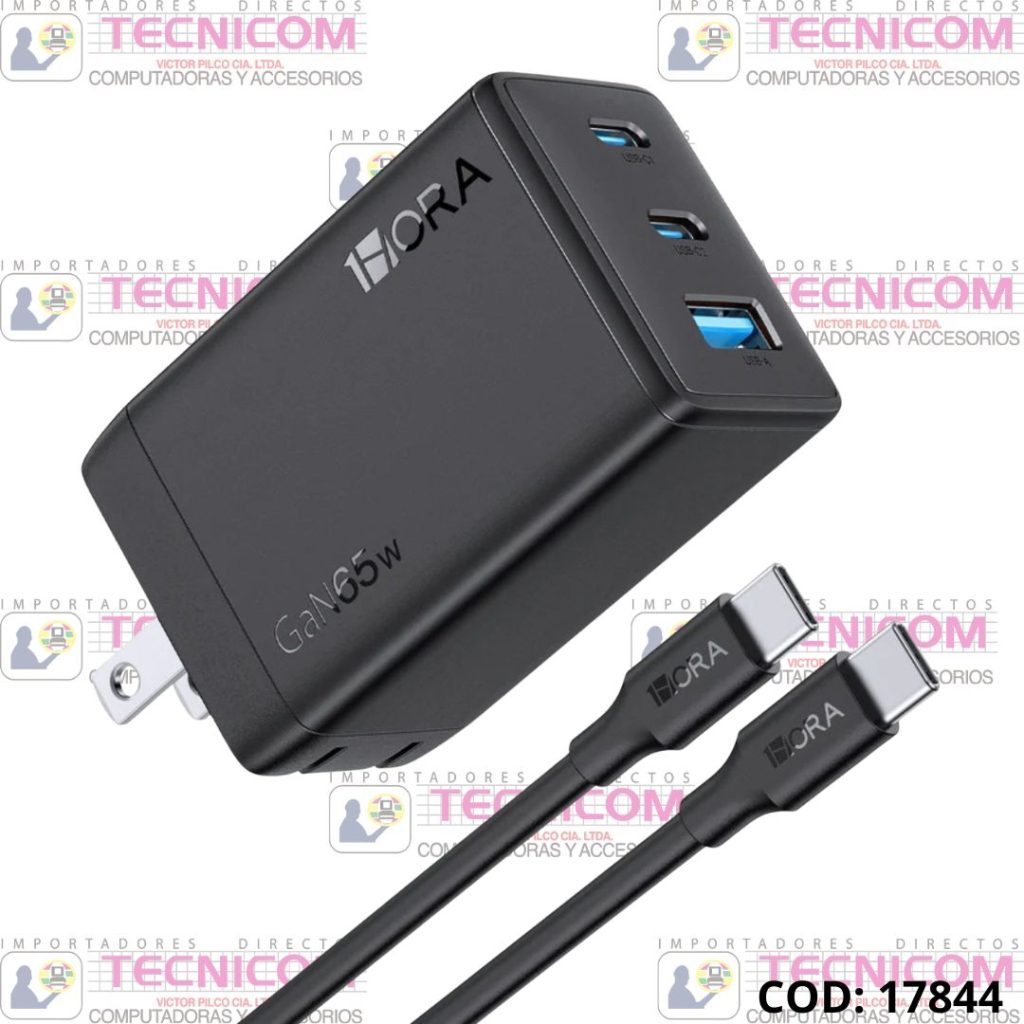 CARGADOR DE PARED 1HORA 65W TIPO C + CABLE 2mts CARGA RAPIDA